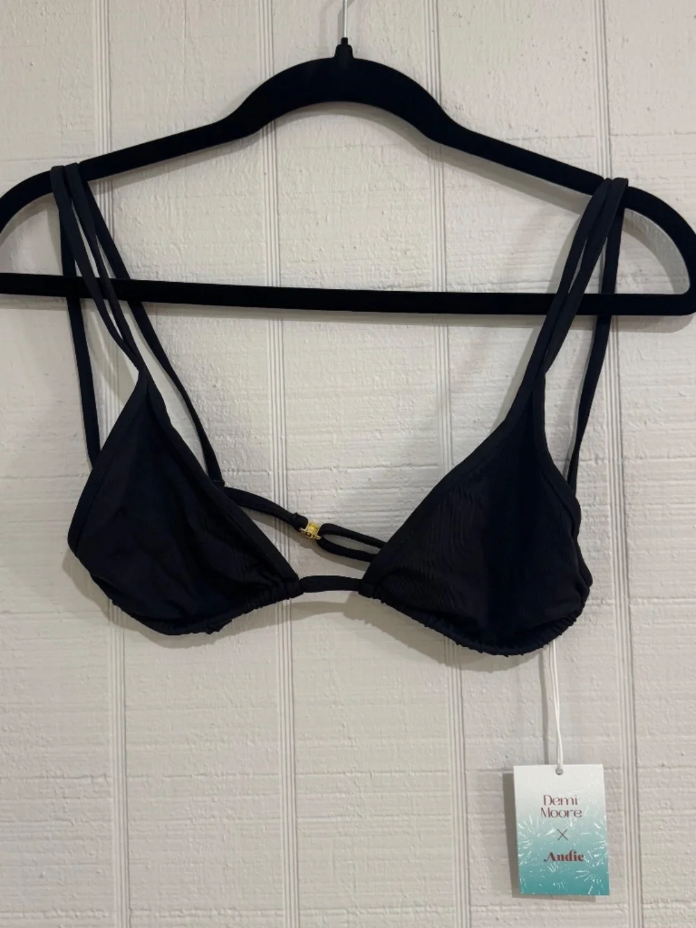 Andie Demi Moore The Cannes Top Black Triangle Strappy Bikini Sz M NWT